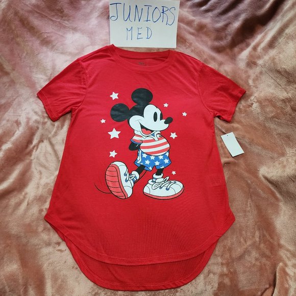 Disney Tops - Juniors M Disney Mickey Mouse Classic America Stars & Stripes Outfit Graphic Tee